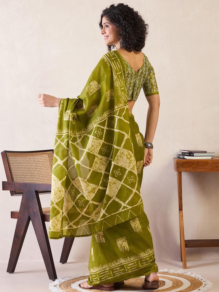Green Cotton Ready-to-Wear Saree 469
