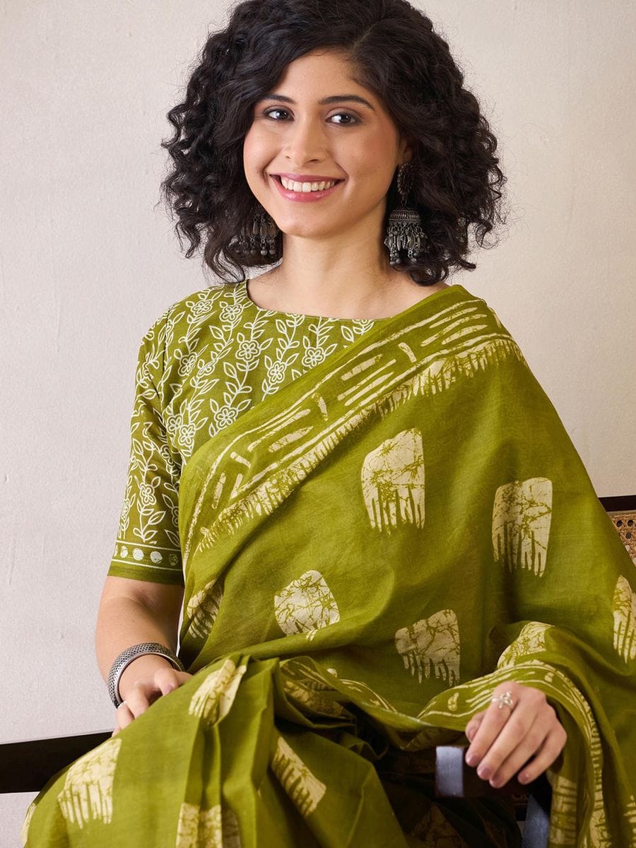 Green Cotton Ready-to-Wear Saree 469