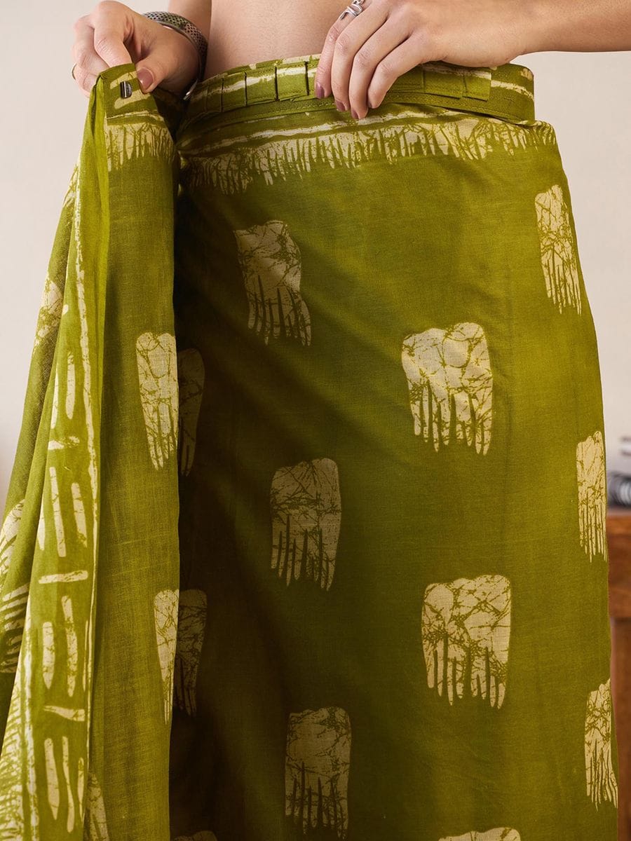 Green Cotton Ready-to-Wear Saree 469