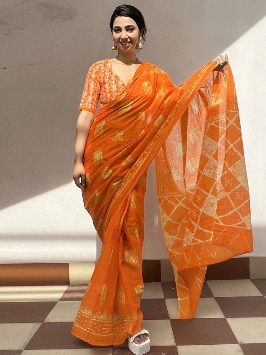 Orange Cotton Ready-to-Wear Saree 469
