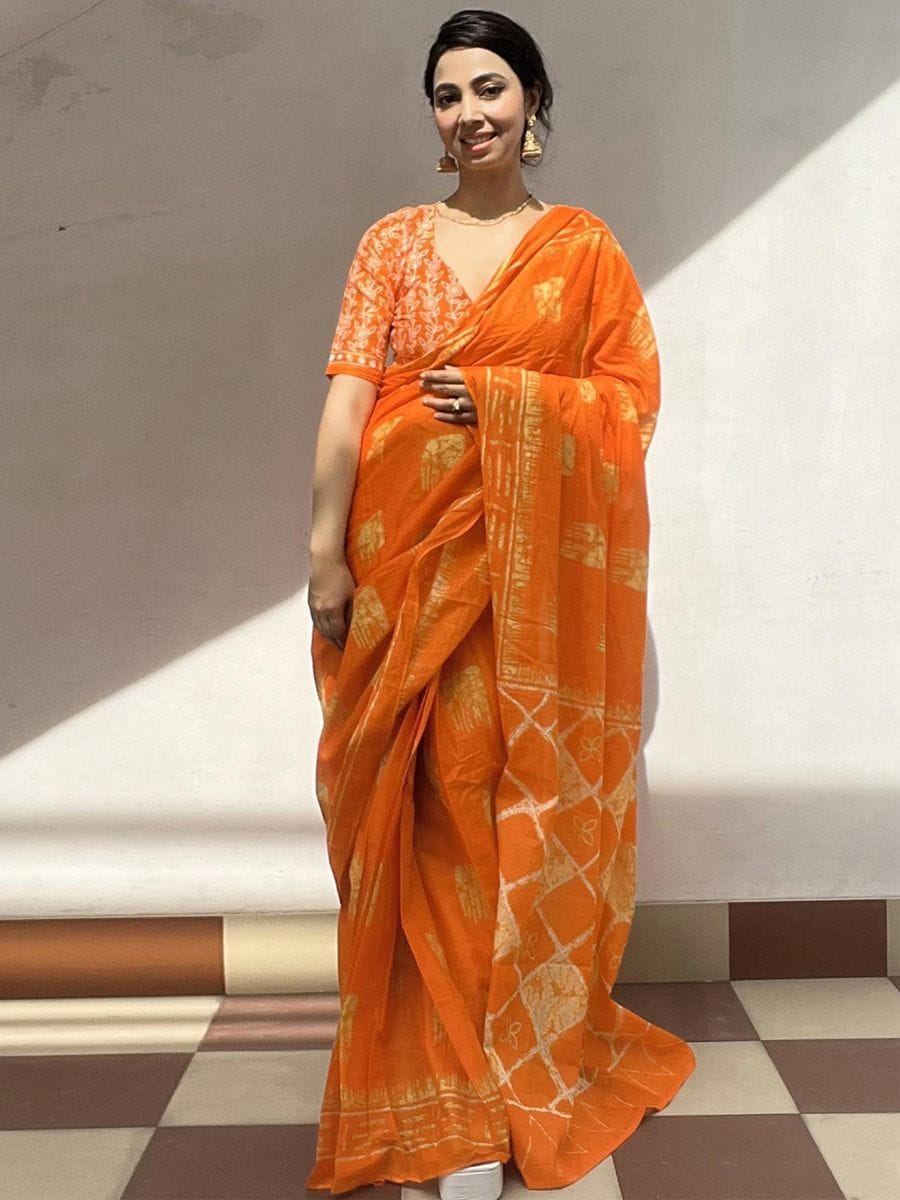 Orange Cotton Ready-to-Wear Saree 469