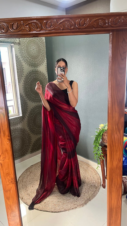 Wine Red Printed Ready-to-Wear Saree 346