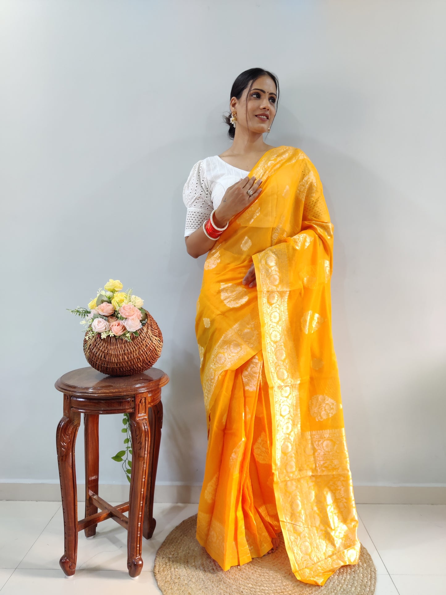 Yellow Banarsi Design Ready-to-Wear Saree 190