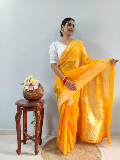 Yellow Banarsi Design Ready-to-Wear Saree 190