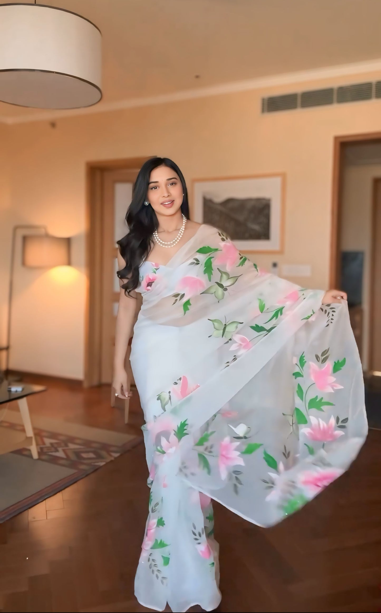 White Floral Printed Ready-to-Wear Saree  280-1