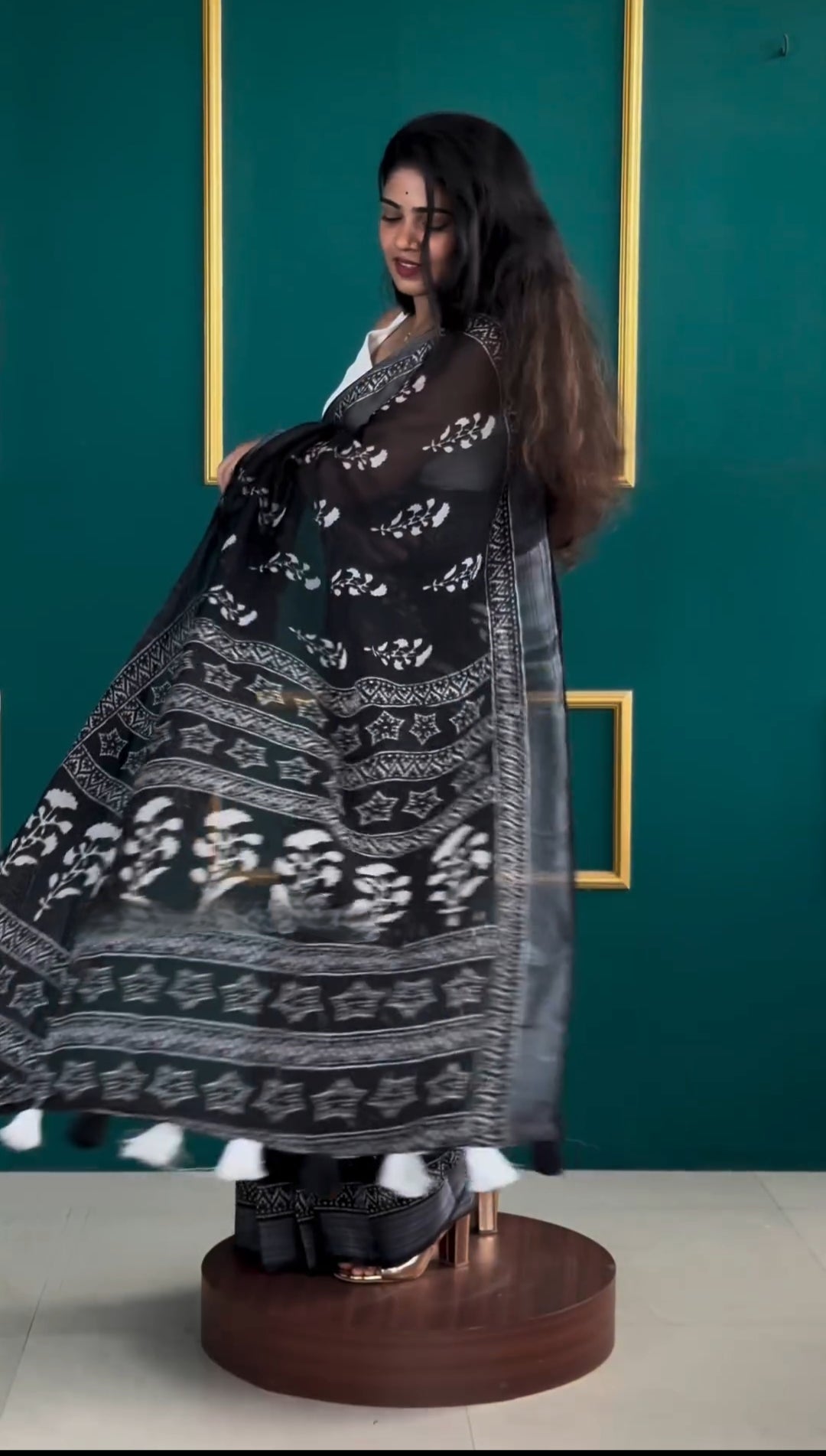 Black Cotton Ready-to-Wear Saree 336