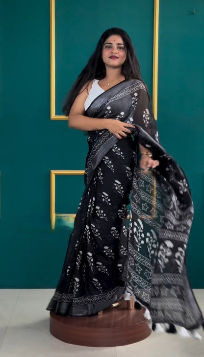 Black Cotton Ready-to-Wear Saree 336