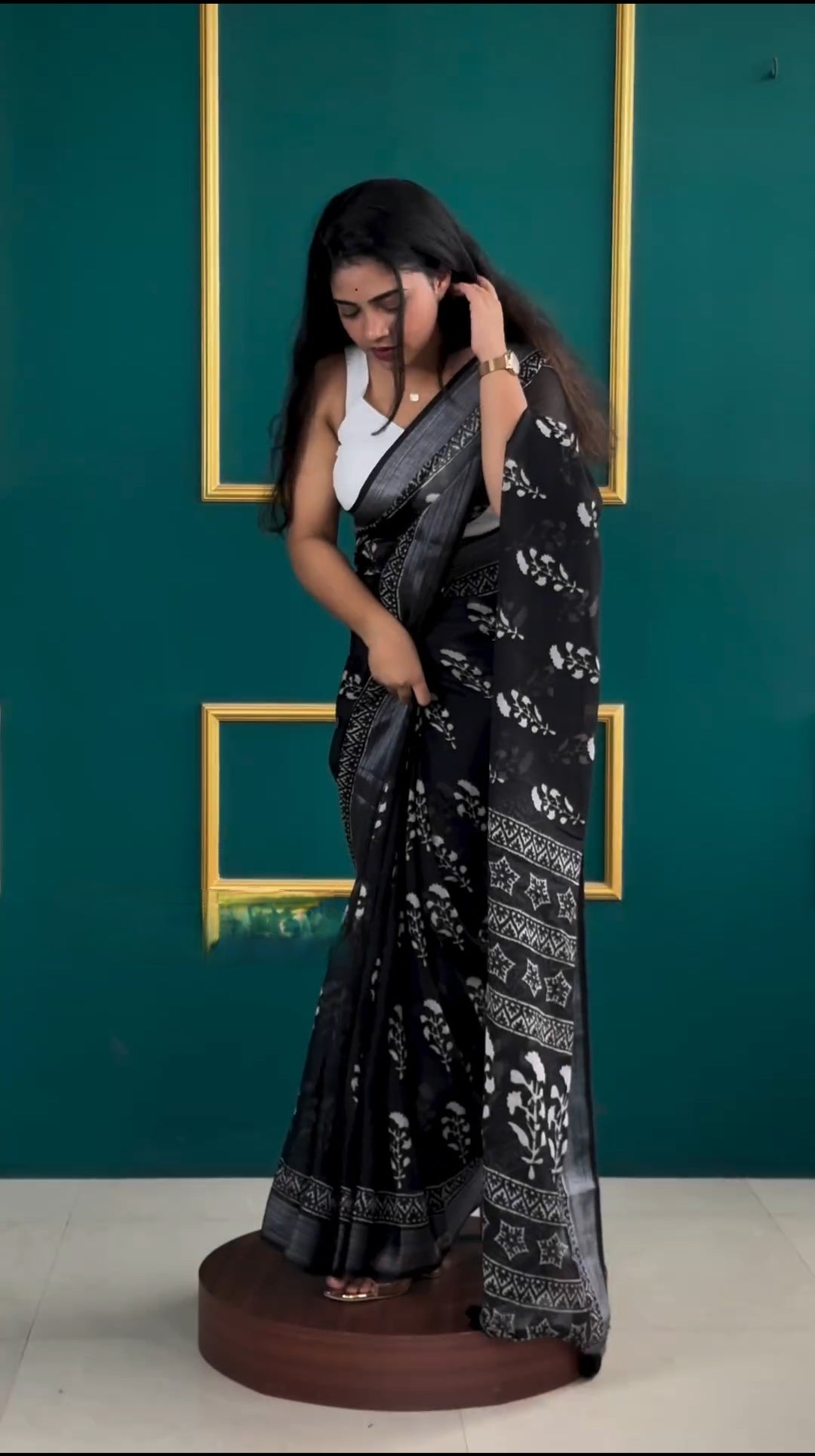 Black Cotton Ready-to-Wear Saree 336