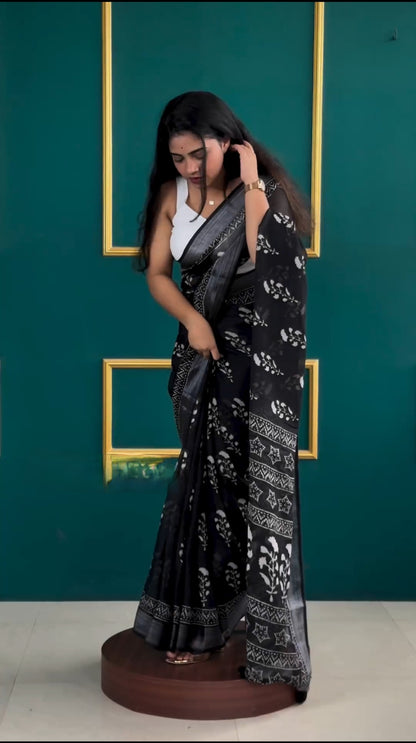 Black Cotton Ready-to-Wear Saree 336