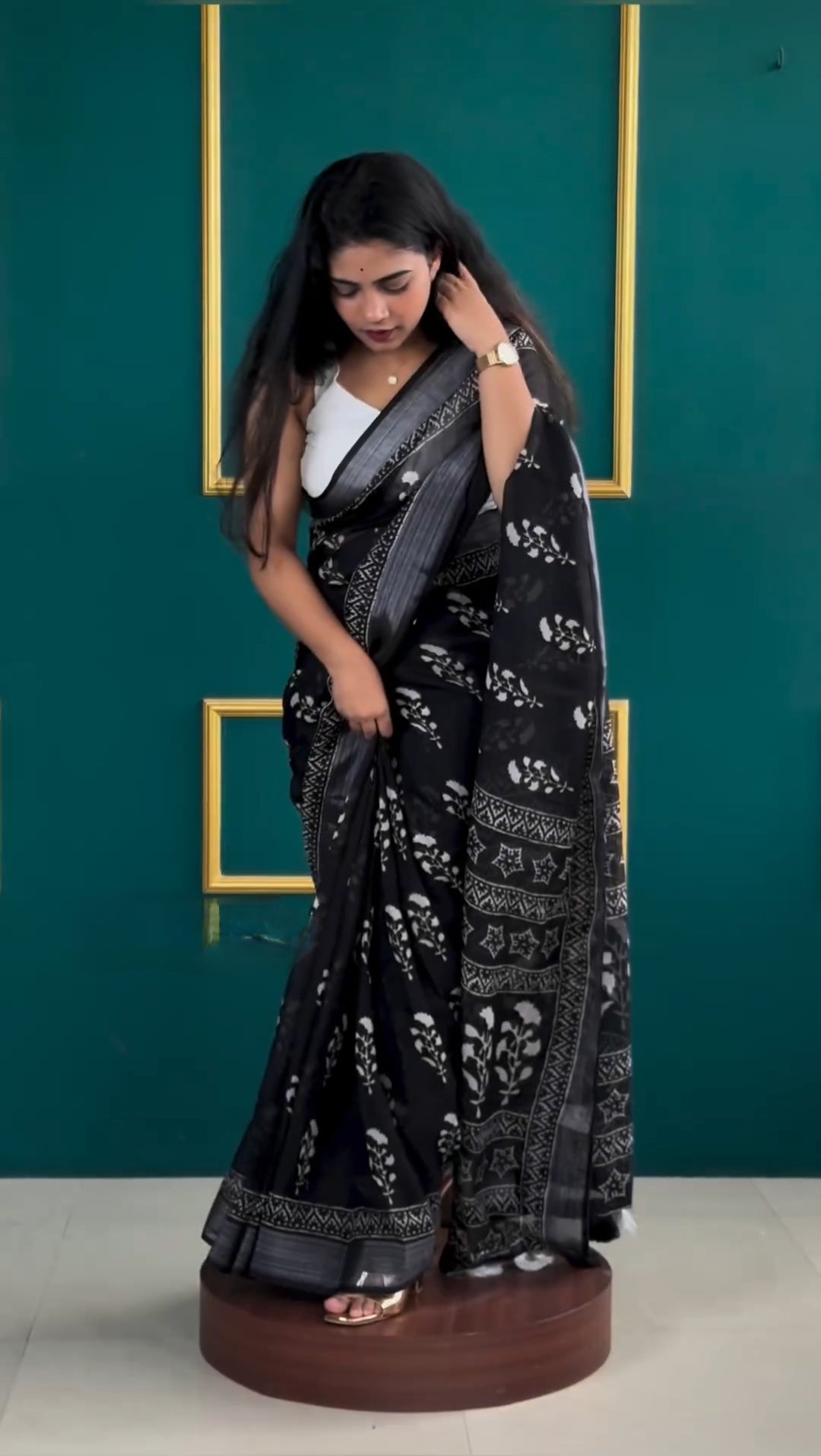Black Cotton Ready-to-Wear Saree 336