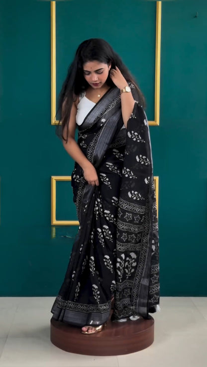 Black Cotton Ready-to-Wear Saree 336