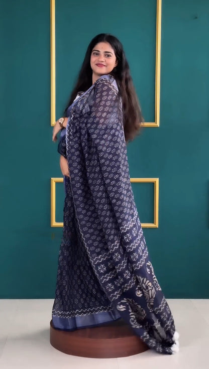 Blue Cotton Ready-to-Wear Saree 335