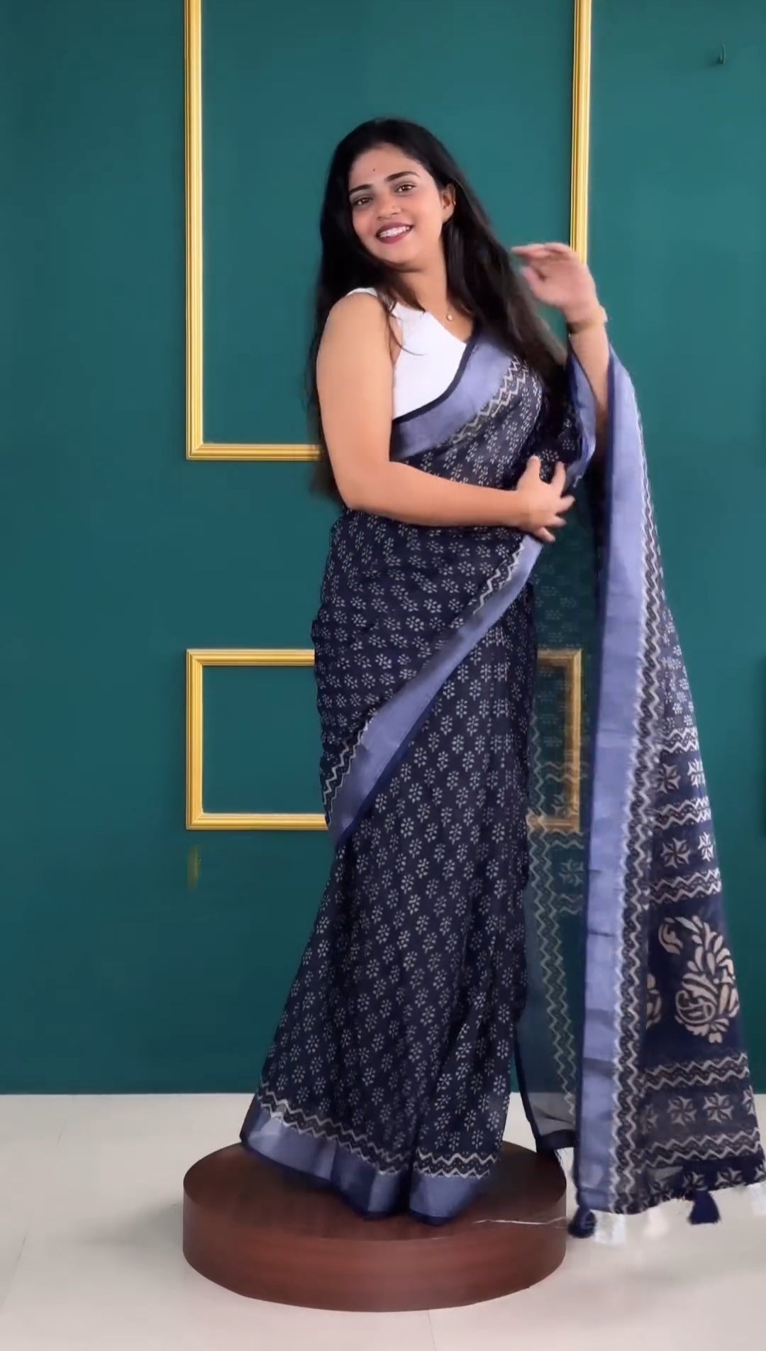 Blue Cotton Ready-to-Wear Saree 335