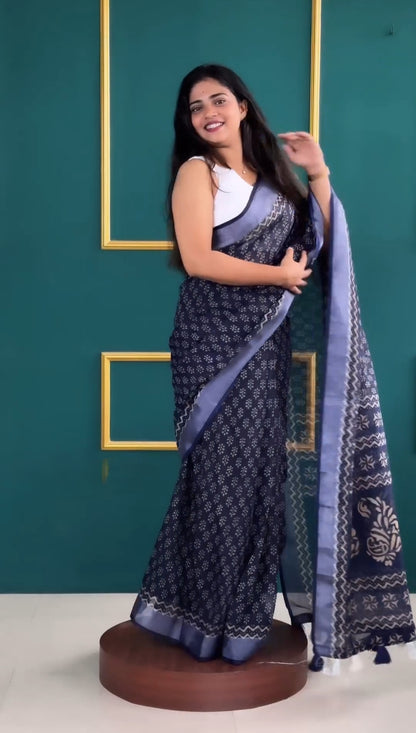 Blue Cotton Ready-to-Wear Saree 335