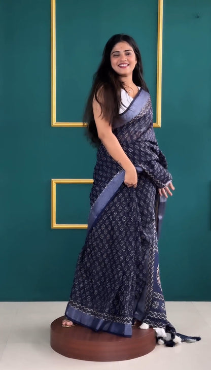 Blue Cotton Ready-to-Wear Saree 335