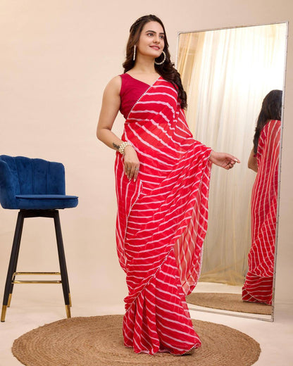Red and white Printed Ready-to-Wear Saree 422