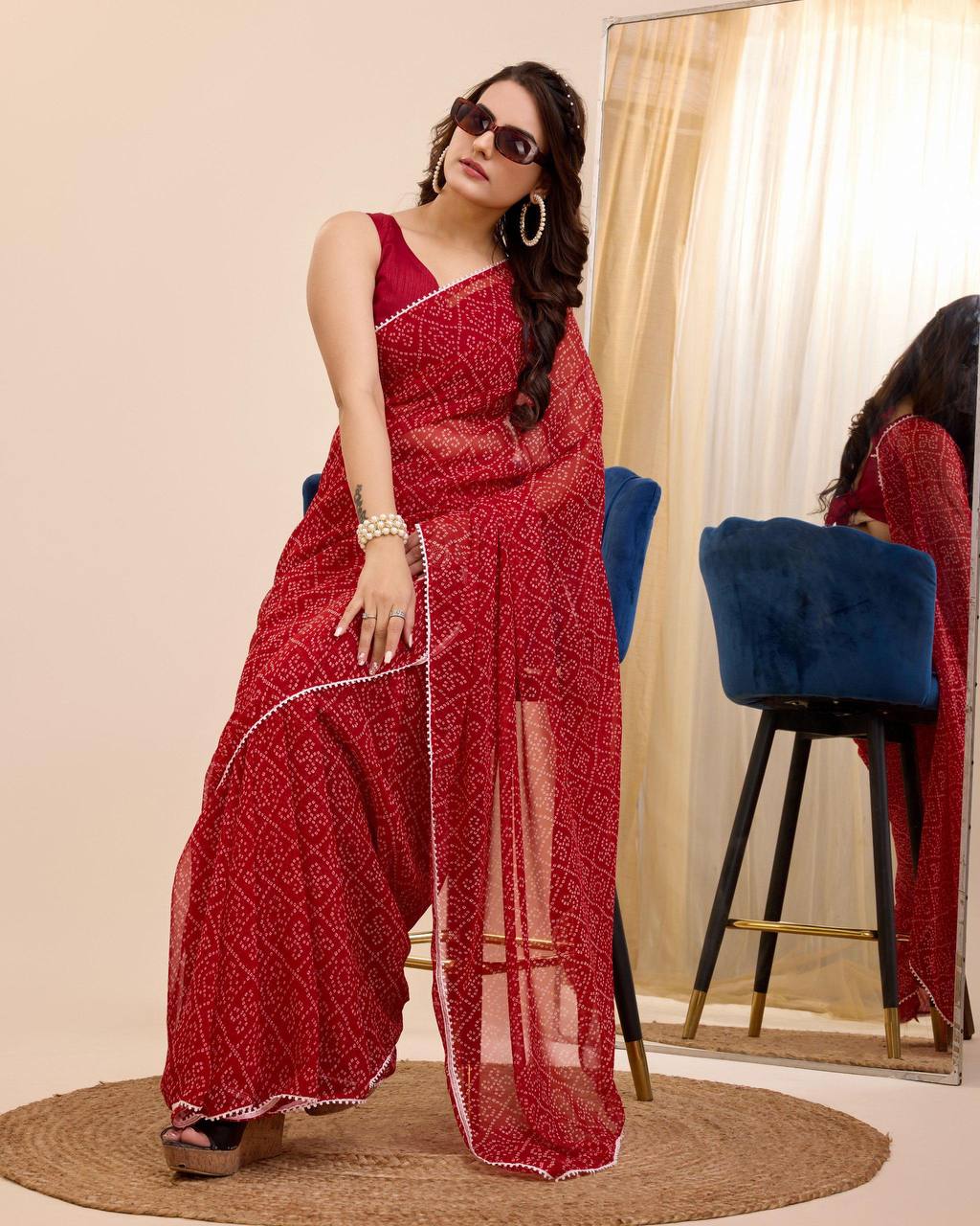 Red Bandhani Saree Ready-to-Wear Saree 392