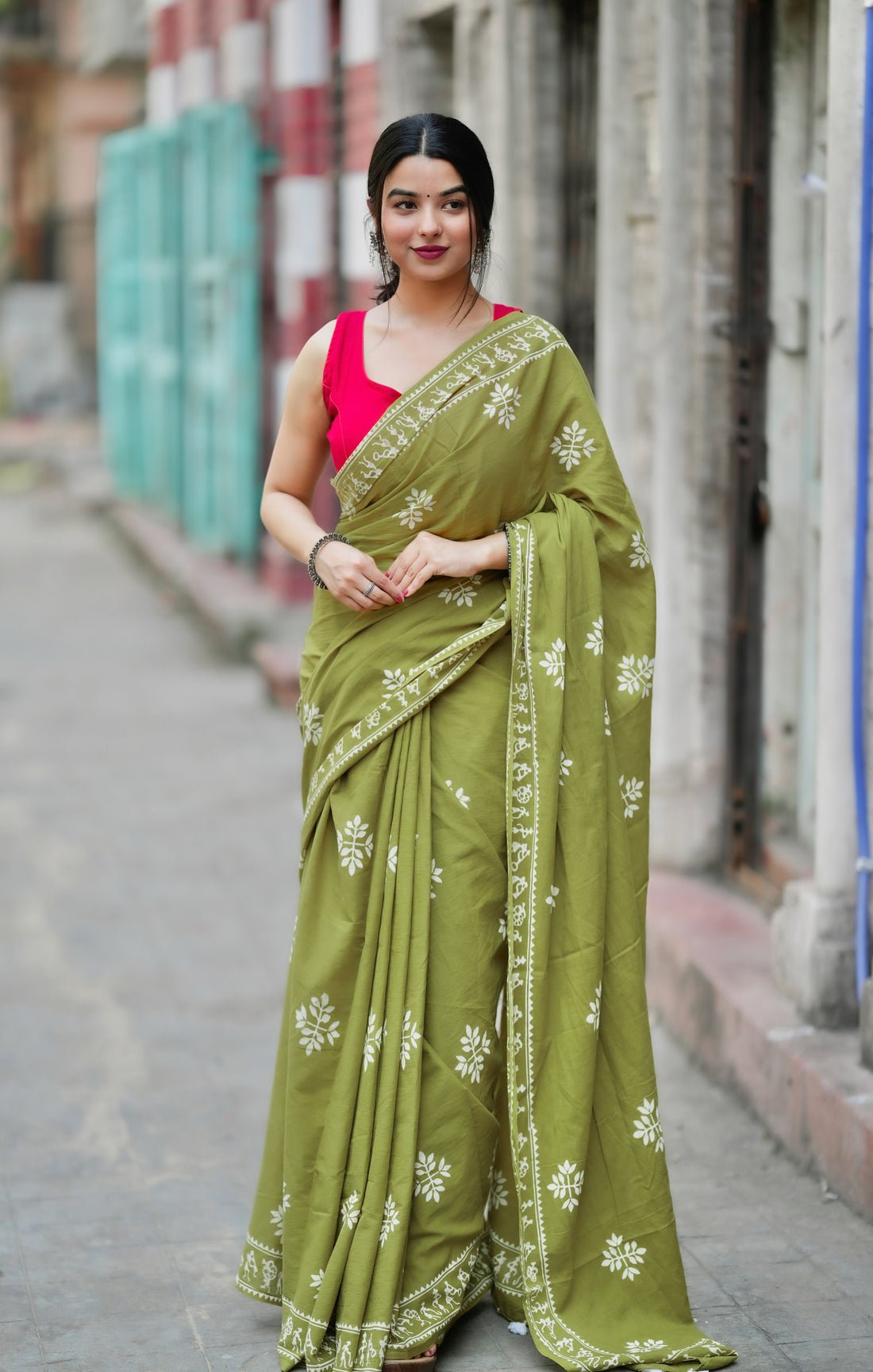 Green Cotton Ready-to-Wear Saree 452