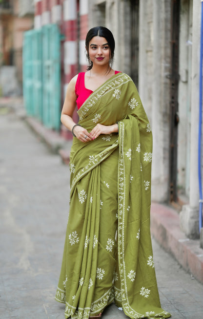 Green Cotton Ready-to-Wear Saree 452