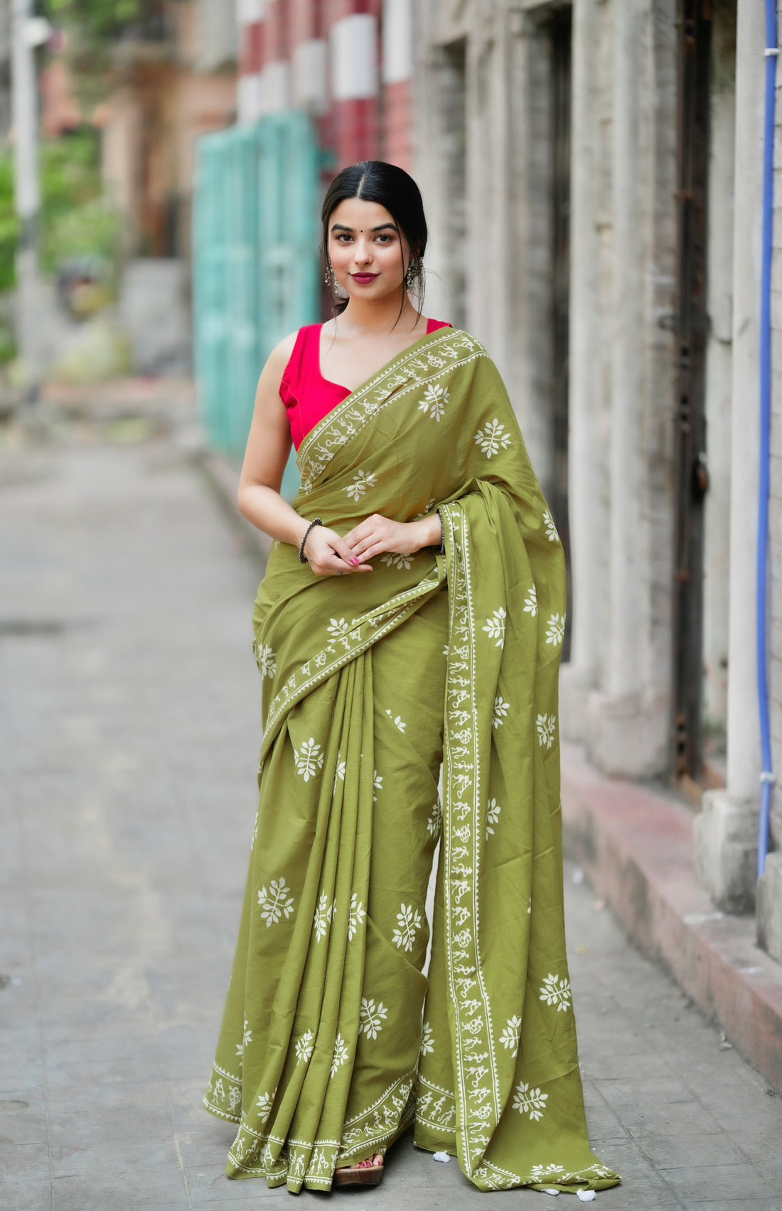 Green Cotton Ready-to-Wear Saree 452