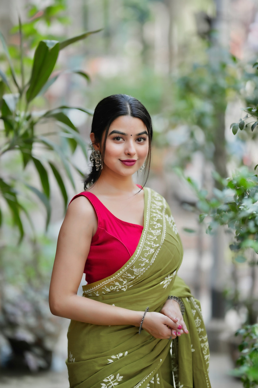 Green Cotton Ready-to-Wear Saree 452