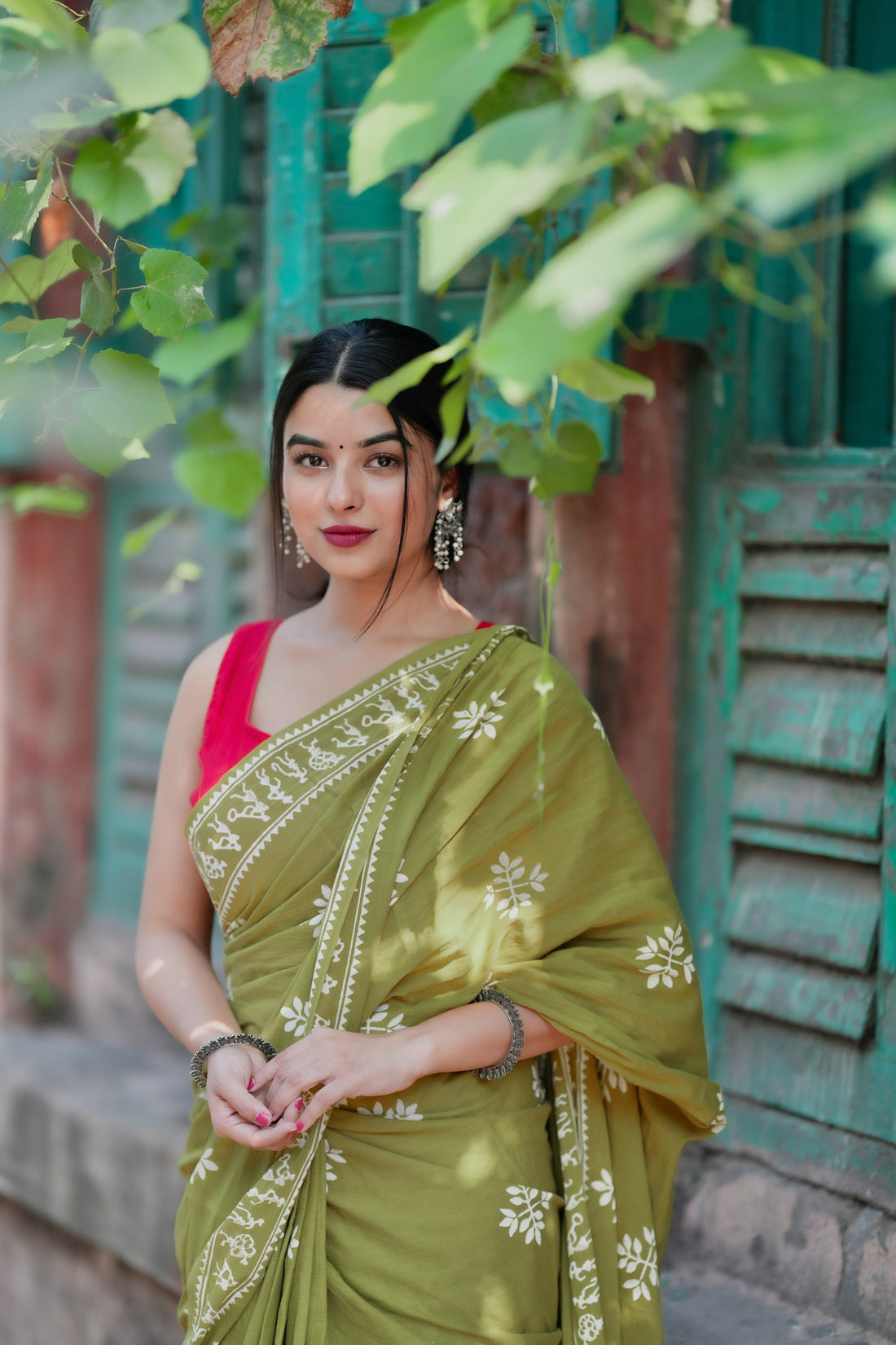 Green Cotton Ready-to-Wear Saree 452