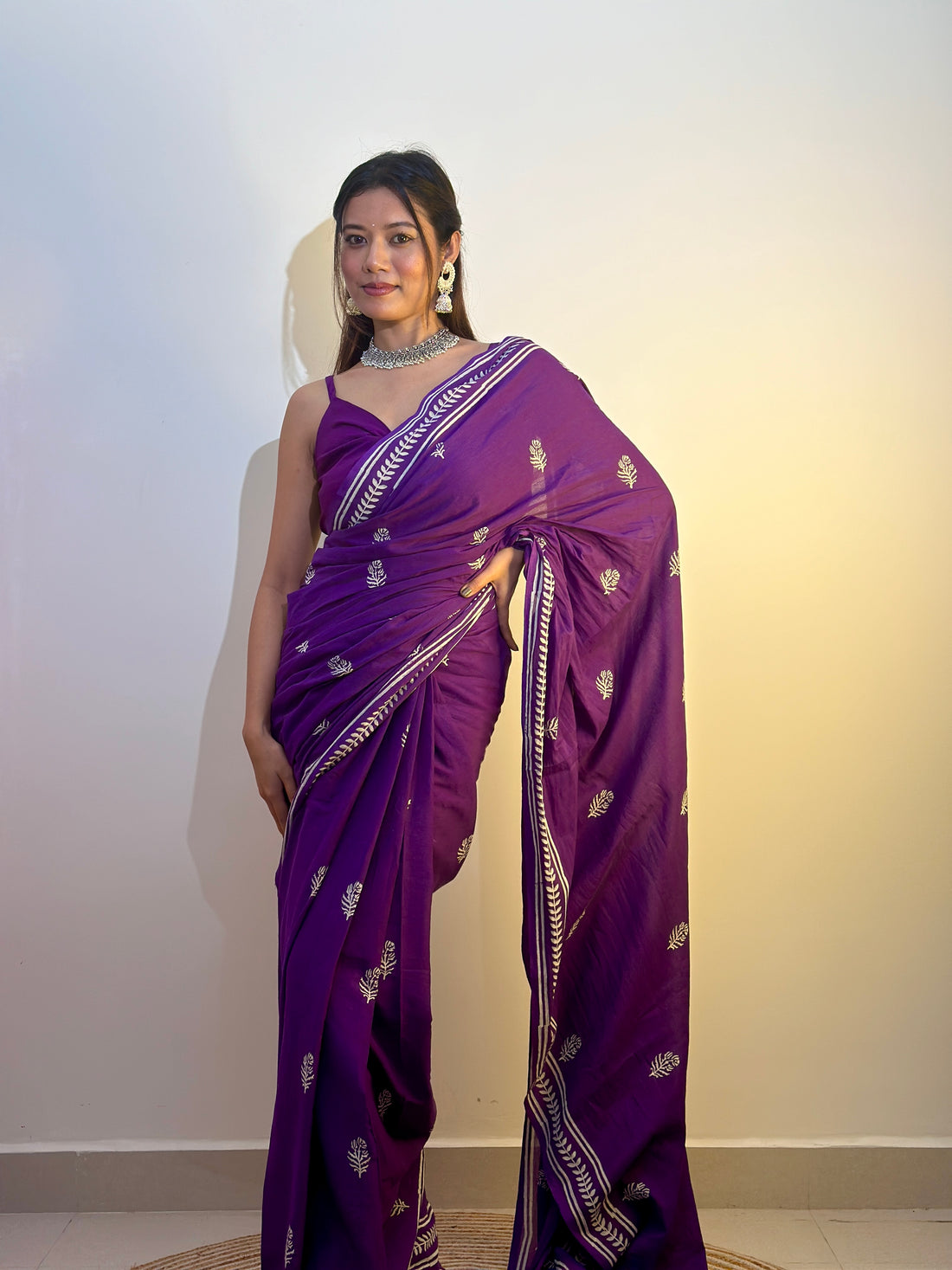 Purple Cotton Ready-to-Wear Saree 453
