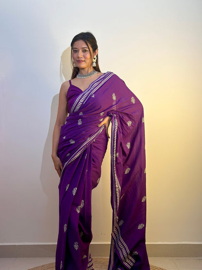 Purple Cotton Ready-to-Wear Saree 453