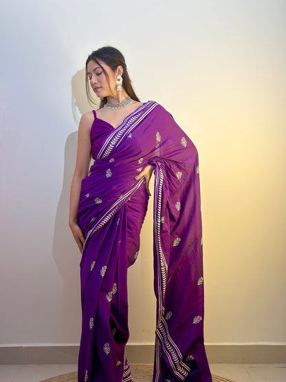 Purple Cotton Ready-to-Wear Saree 453
