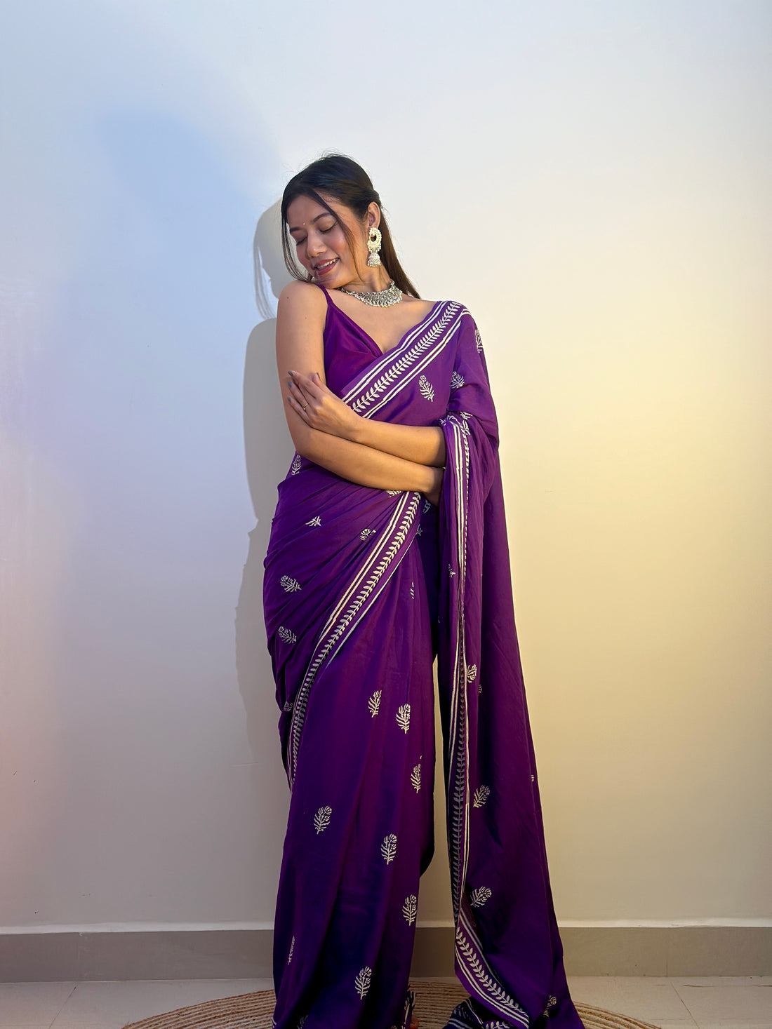 Purple Cotton Ready-to-Wear Saree 453