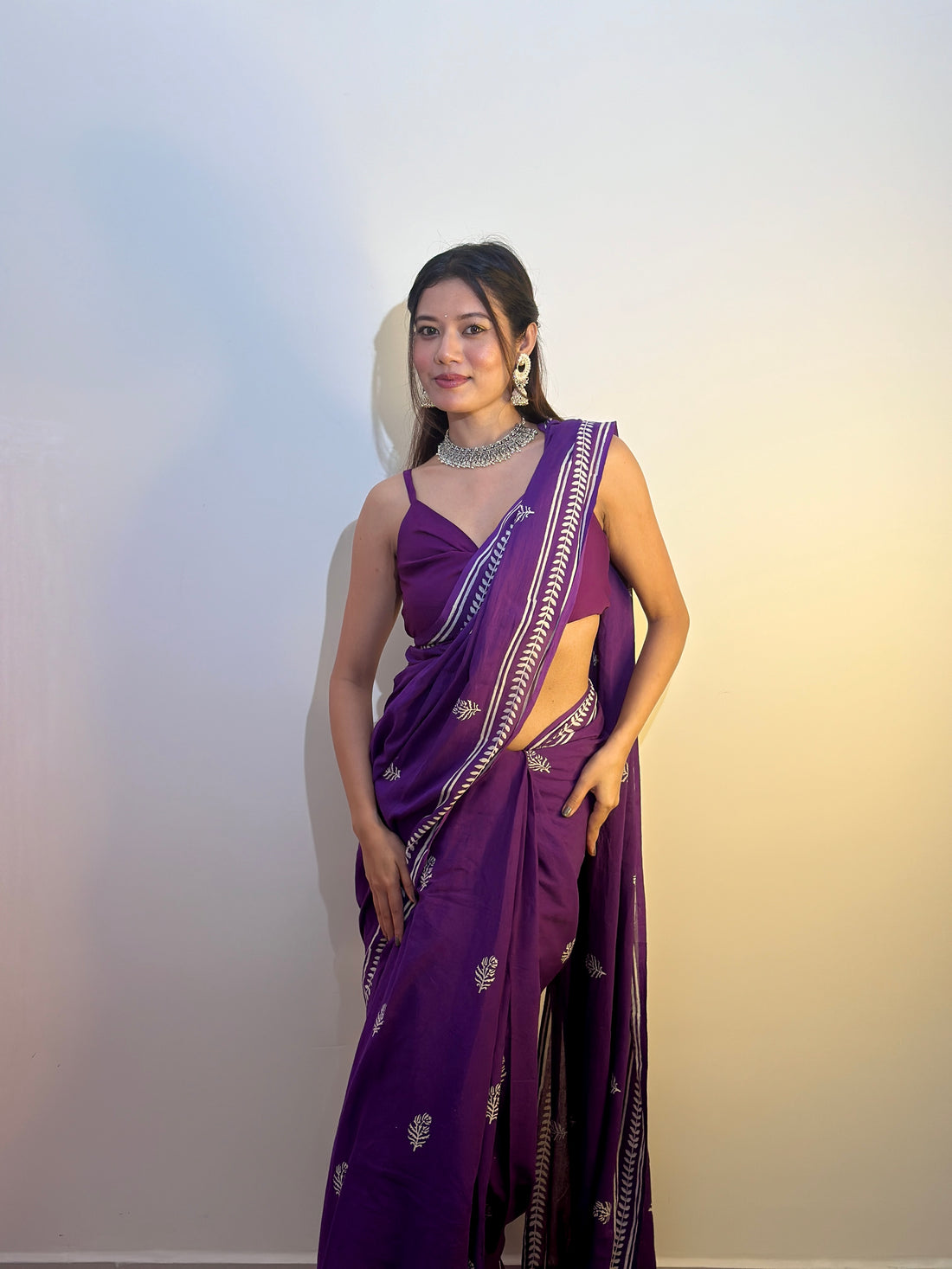 Purple Cotton Ready-to-Wear Saree 453