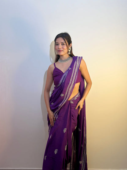 Purple Cotton Ready-to-Wear Saree 453