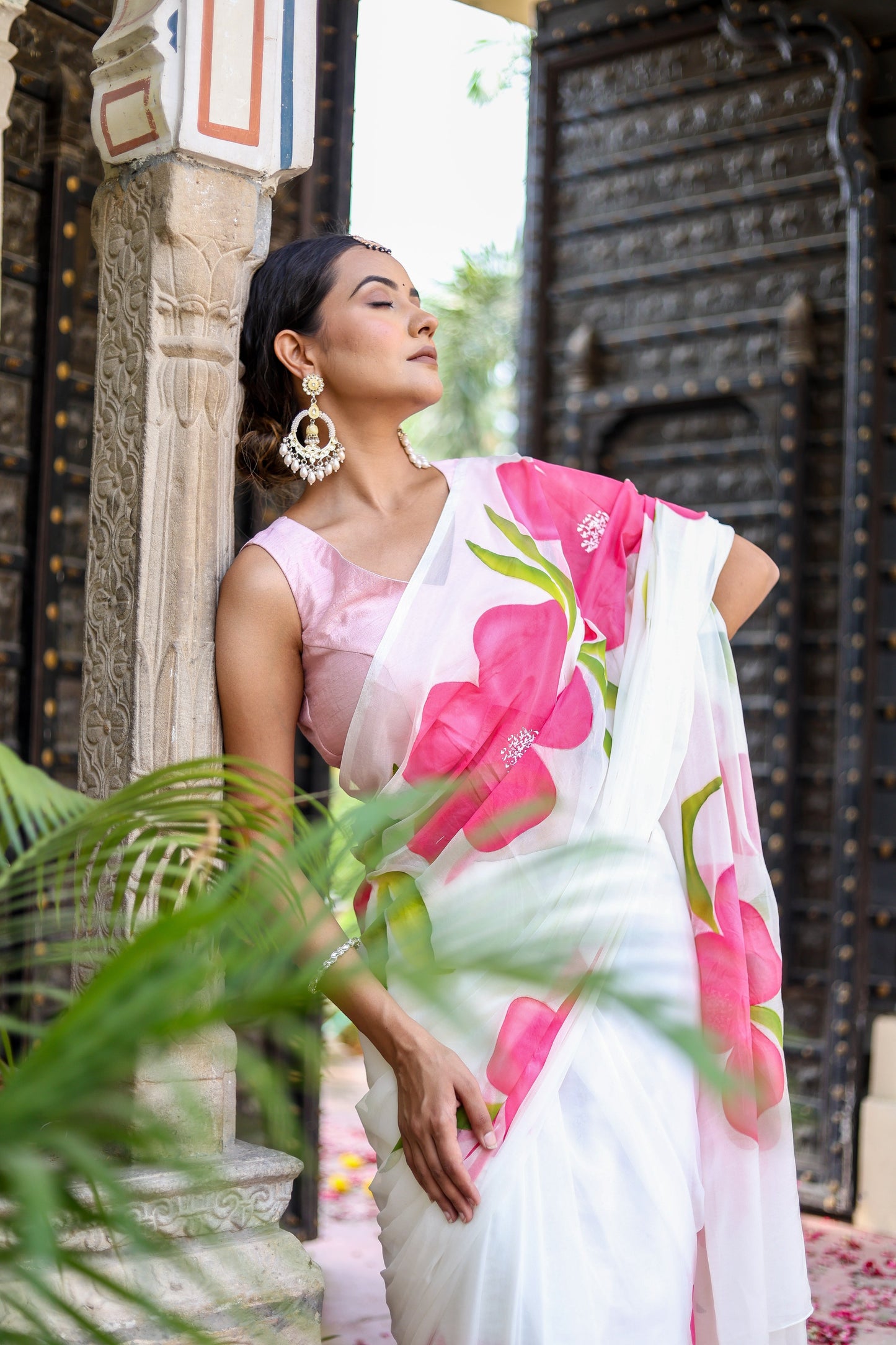 White Floral Printed Ready-to-Wear Saree 393
