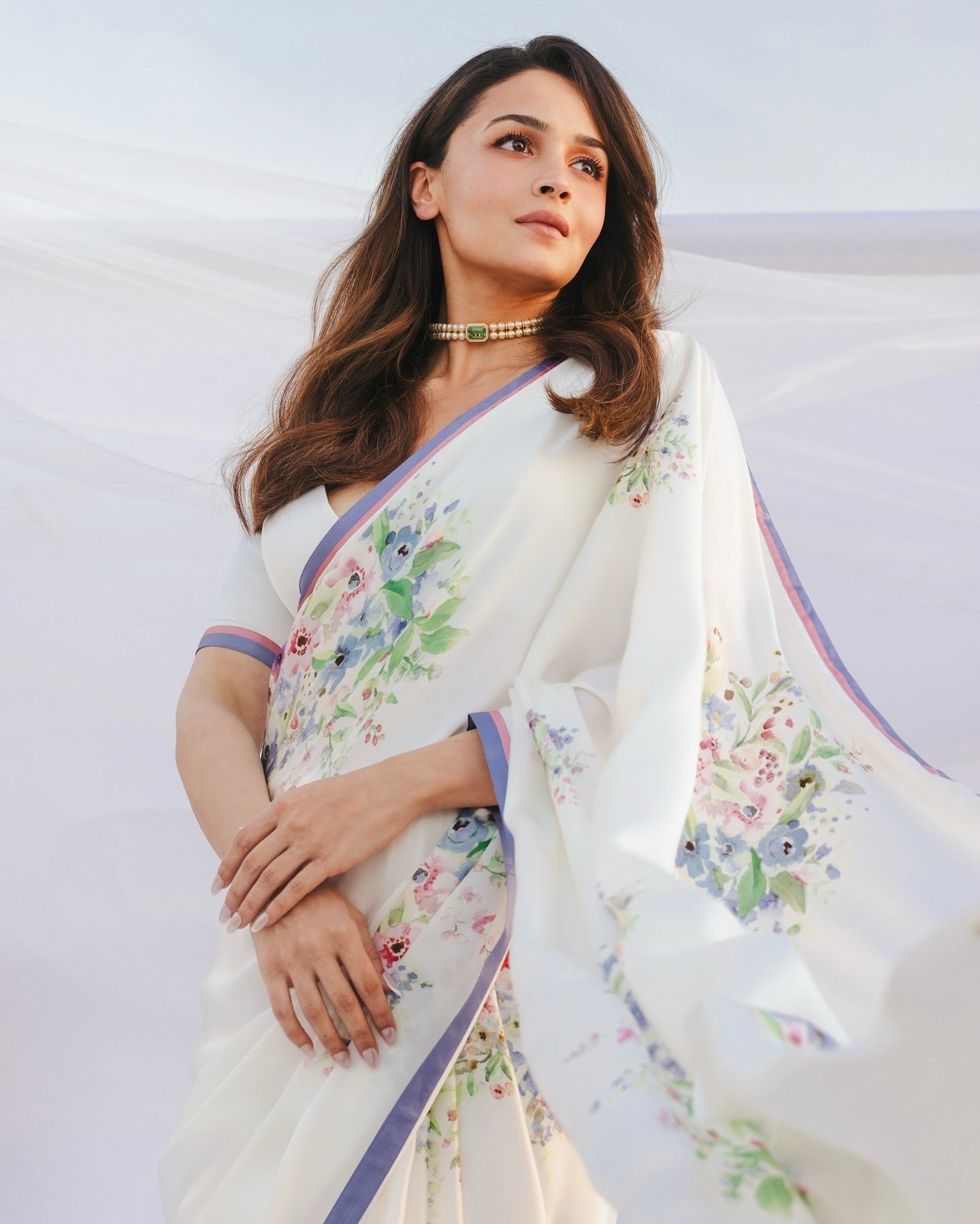 White Floral Printed Ready-to-Wear Saree 368