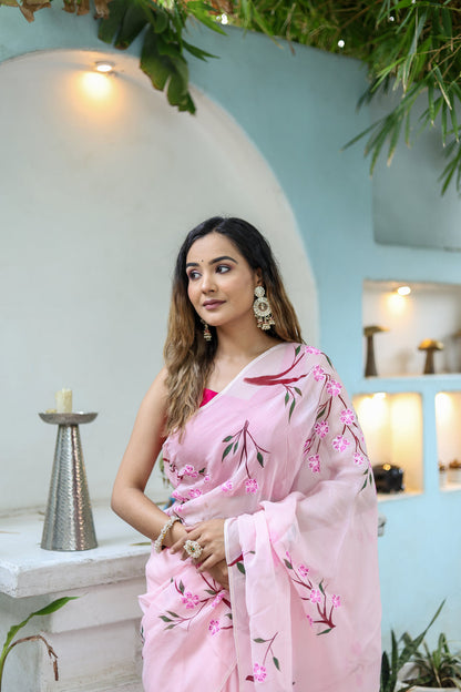 Light Pink Floral Printed Ready-to-Wear Saree 389