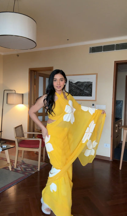 Yellow Printed Ready-to-Wear Saree 264