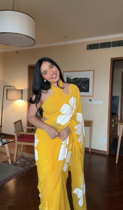 Yellow Printed Ready-to-Wear Saree 264