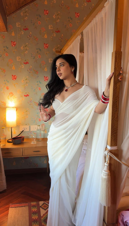 White plain Ready-to-Wear Saree 248