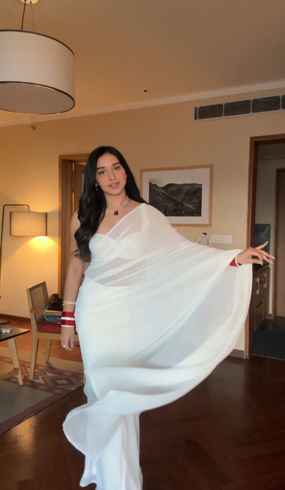 White plain Ready-to-Wear Saree 248