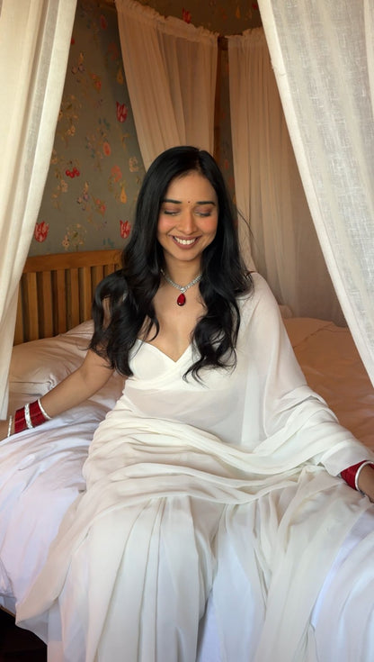 White plain Ready-to-Wear Saree 248