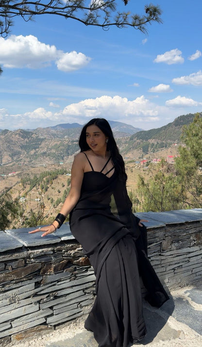 Black plain Ready-to-Wear Saree 248