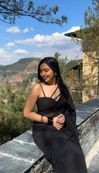 Black plain Ready-to-Wear Saree 248