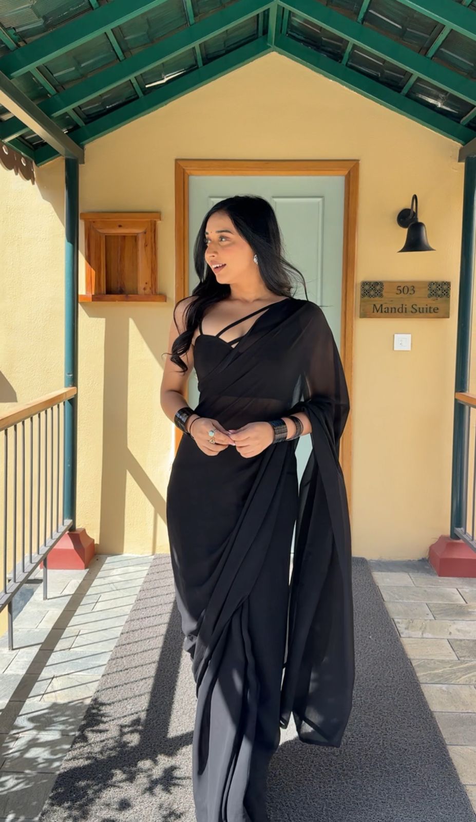 Black plain Ready-to-Wear Saree 248