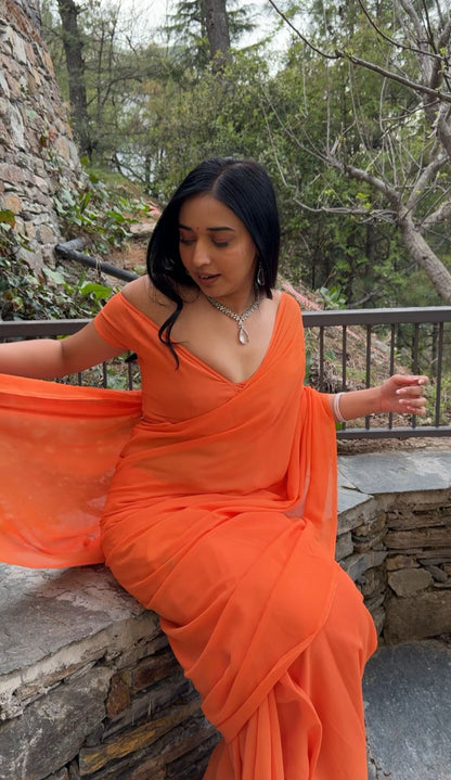 Orange plain Ready-to-Wear Saree 248