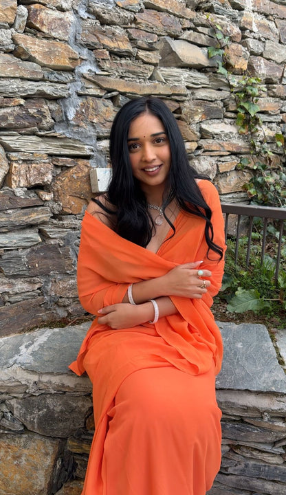 Orange plain Ready-to-Wear Saree 248