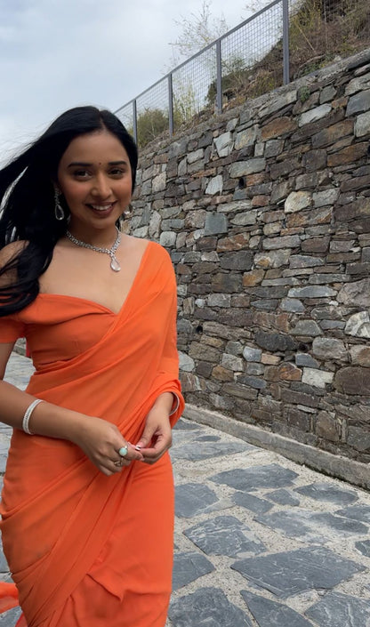 Orange plain Ready-to-Wear Saree 248