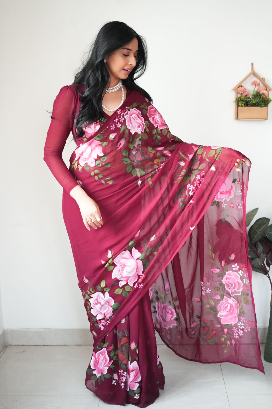 Maroon Floral Printed Ready-to-Wear Saree 283