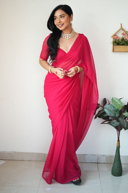 Red plain Ready-to-Wear Saree 248