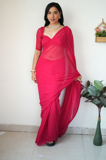 Red plain Ready-to-Wear Saree 248