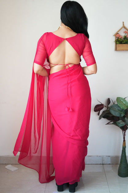 Red plain Ready-to-Wear Saree 248